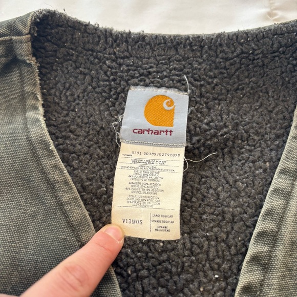 Vintage Carhartt Sherpa-Lined Vest Green Grey Fleece Work Streetwear VTG - Picture 6 of 6